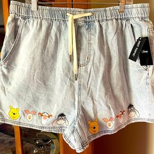 DISNEY POOH AND FRIENDS TIE WAIST DENIM SHORTS